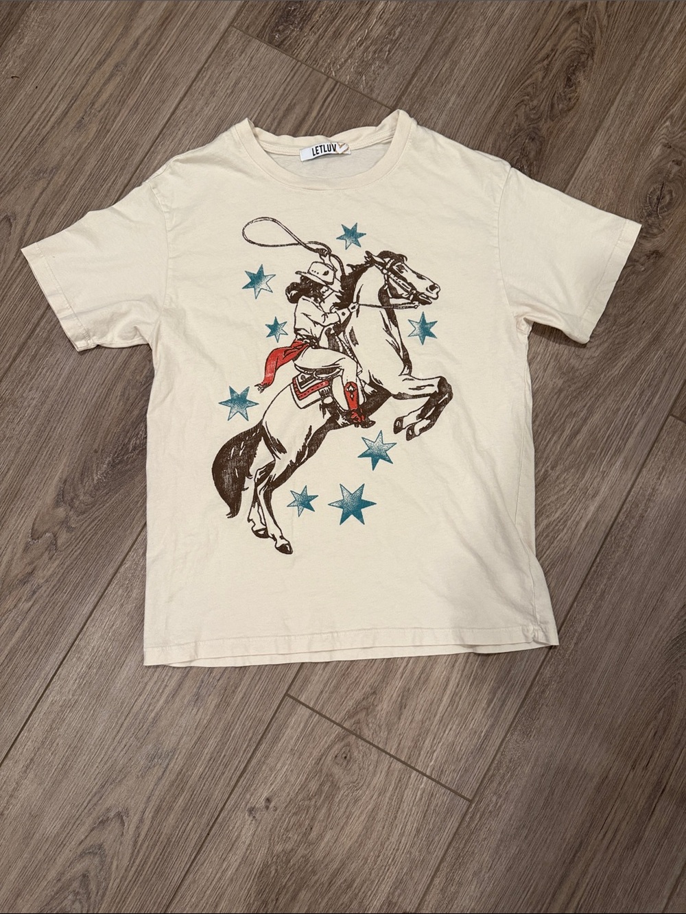 Letluv (Never Worn) Cream Short-Sleeve Graphic Cowboy Tee